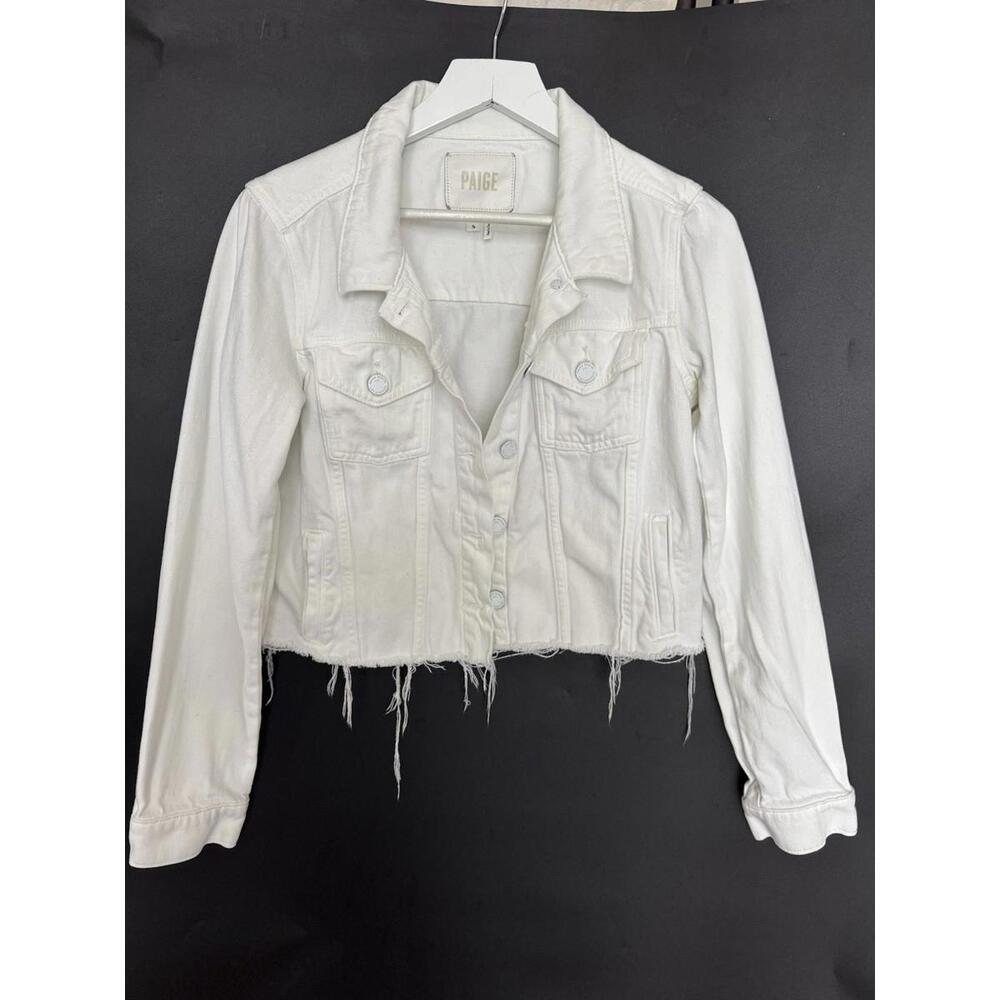 Paige Matilde Jean Jacket White Cropped Sz Small S